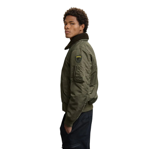 Bomber Uomo Marshall con collo in pelliccia modello laterale